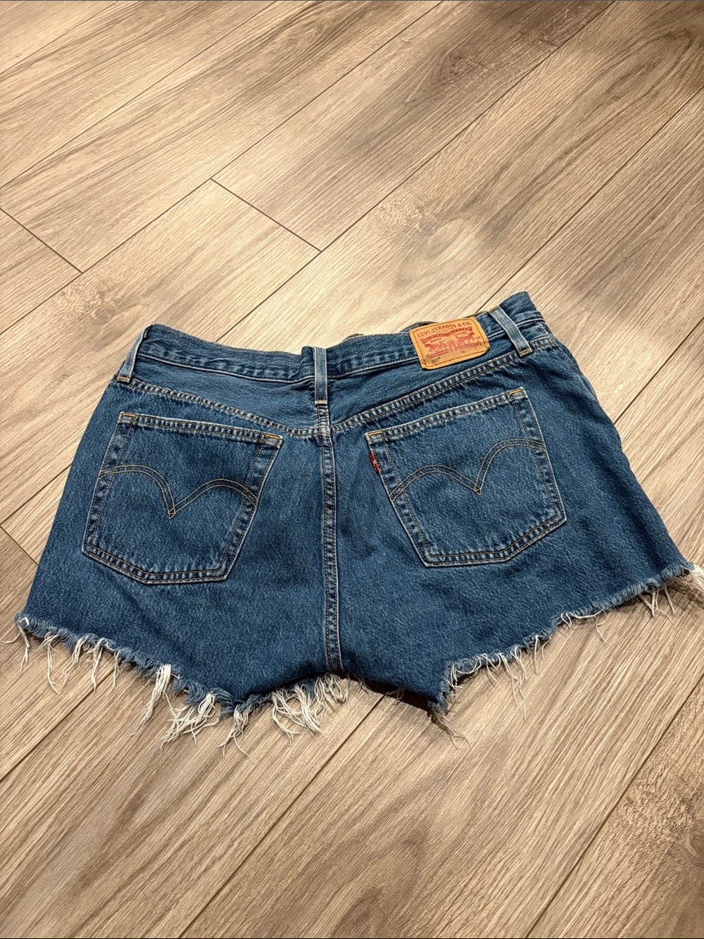 Levi's Distressed Dark Blue Cutoff Denim Shorts